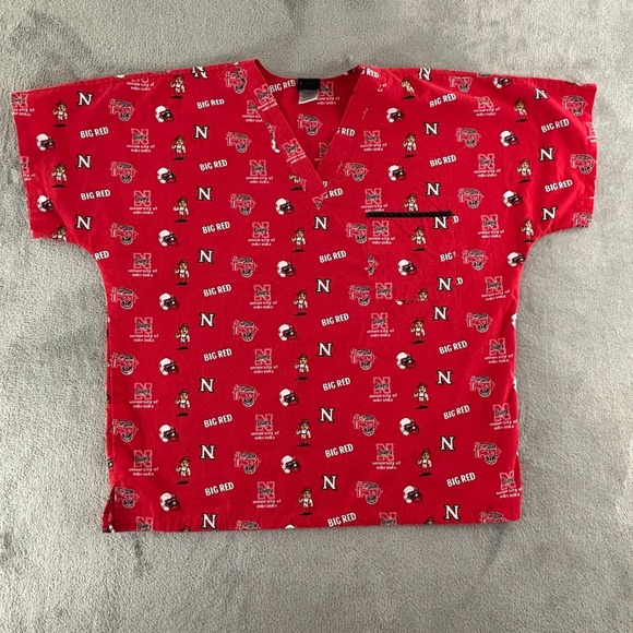 Scrub Dudz‎ University of Nebraska Huskers Scrub Top L Unisex Lil' Red Pocket - Picture 1 of 7
